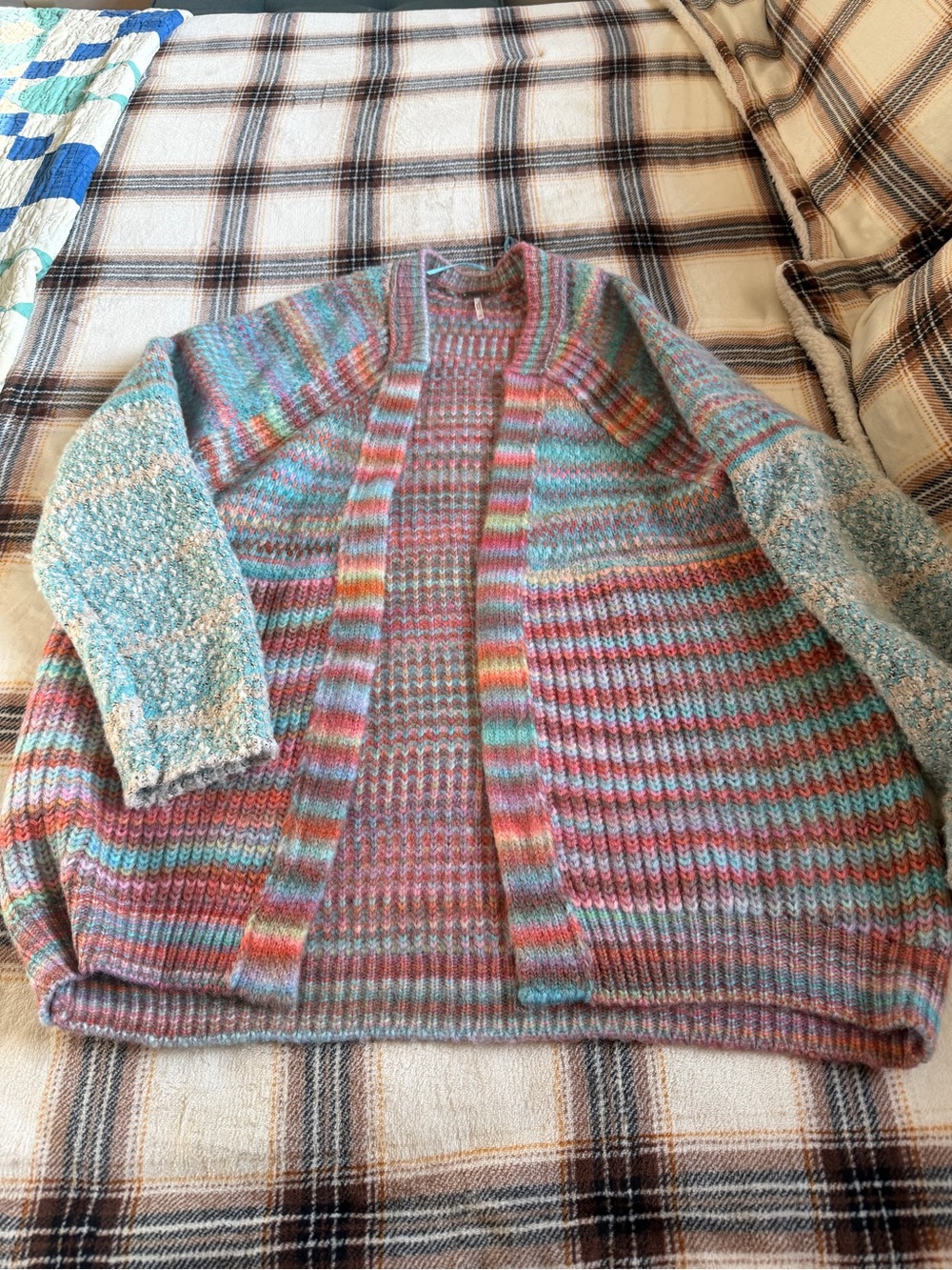Free People Pastel Multicolor Striped Open Cardigan